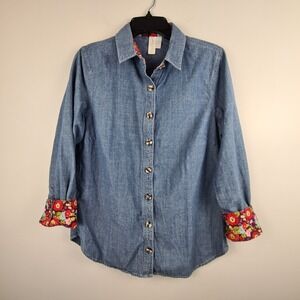 Matilda Jane Paint By Numbers Freedom Chambray Top Medium Denim Jean Shirt Cuff‎